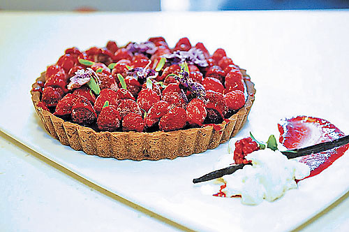 Dark Chocolate Raspberry Tart with Cherry Port Jelly