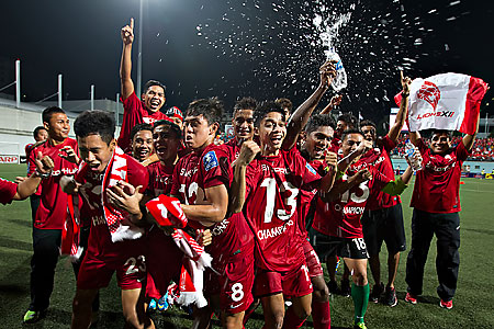 The Lions XII team is ecstatic after their Malaysian Super League victory