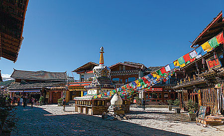 Stupas and prayer flags, icons of Tibetan culture, add mystique to Old Town